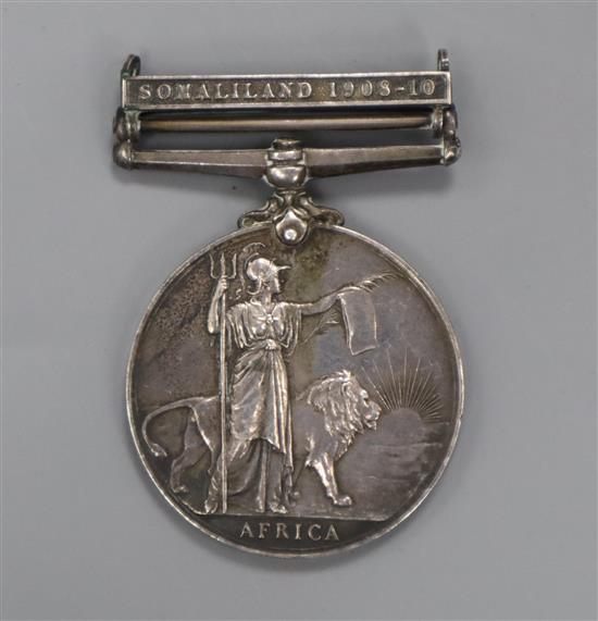 An Africa General Service medal with Somaliland 1908-10 clasp, 208043 H.Gurney A.B.HMS Proserpine